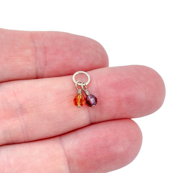 Orange Purple Crystal Dangle Charm | Dainty Vintage Sterling Silver 925 Jewelry - Picture 1 of 5